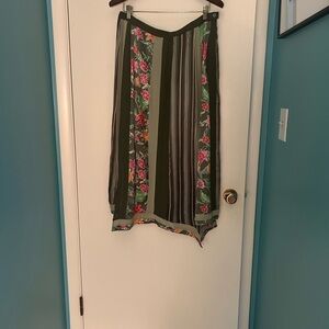 Vintage 80s Koos Of Course Floral Striped Maxi Skirt in Green 100% Silk